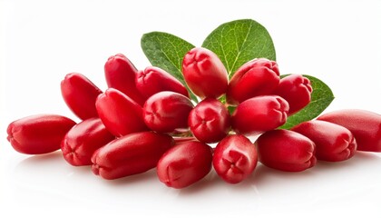 Wild Red Berries Of The Poisonous Fly Honeysuckle Lonicera Xylosteum Isolated On White Background