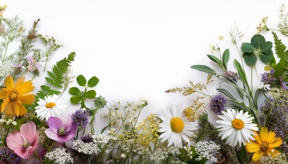 Floral Border With Wild Flowers And Herbs