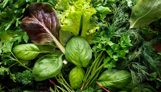 Close Up Vibrant Mixed Greens Healthy Ingredients Farm Texture