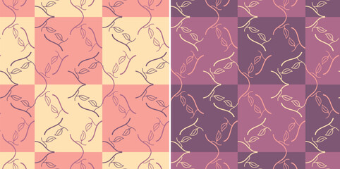 Minimalist seamless abstract botanical leaf tile pattern in pastel tone variations — for fashion apparel, stationery, home textiles, and decorative interior surfaces — non-food-contact