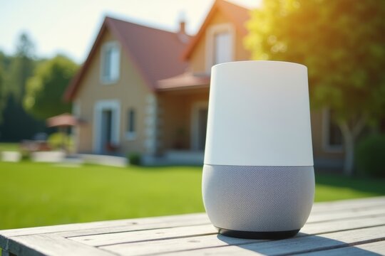 White Wireless Speaker Set in Nature Background - Powered by Adobe