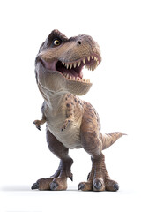 Fototapeta premium Cartoon dinosaur character with a joyful expression, posing playfully against a white background
