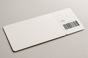 Blank boarding pass mockup with barcode and gate label on clean beige background for travel branding and presentation concept layout design. Ai generative