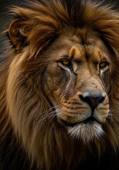 Naklejka premium Majestic Lion Portrait Capturing Strength and Serenity in the Wild Nature Realm