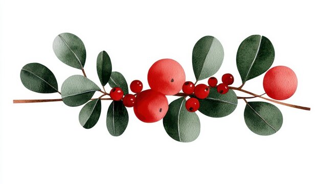 Christmas watercolor bouquet arranging with holly berries and green leaves isolated on white. Festive floral arrangement yuletide botanical art watercolor illustration plant foliage