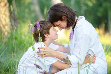 Mother and son enjoy the spiritual moment