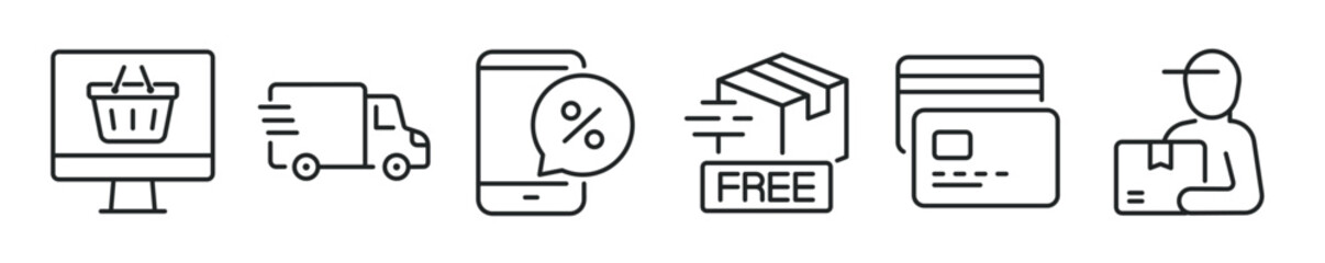 Delivery thin line icon set. Web minimal editable stroke icons