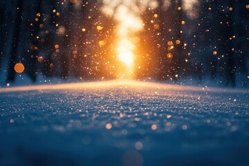 Bright sun shining over a snow-covered road.