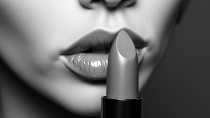 black and white close up of glossy lips with lipstick, beauty and cosmetics concept in artistic monochrome style.