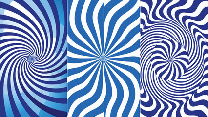 set of four swirling patterns in blue and white, creating a dynamic and fluid design..eps