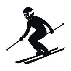 Skiing Silhouette Vector Illustration, Winter Sport Athlete on Skis Icon on White Background