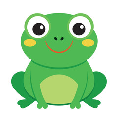 Cute Cartoon Frog Vector Illustration, Smiling Green Animal Character in Flat Style on White Background