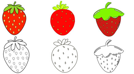 set of strawberries fruits handraw illustration 