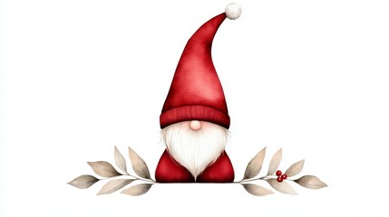 Cute gnome christmas illustration isolated on white background generative ai . Festive dwarf holiday graphic cheerful xmas artwork on plain backdrop image