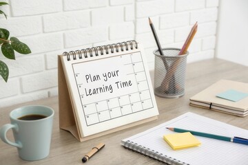 Calendar on a desk displaying a monthly planning theme
