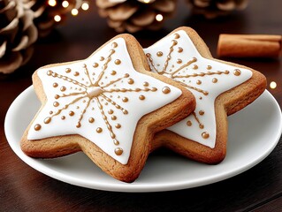 Delicious star shaped gingerbread cookies decorated with icing perfect for holiday celebrations and festive gatherings. Festive treat spiced cookie star form sugar glaze joyful season