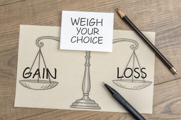 Balance scale illustration weighing choices of gain and loss