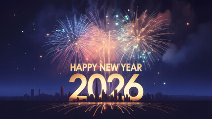 2026 Happy New year with sparlkers and fireworks, New year