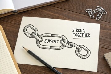 Sketch of a chain with the words Support and Strong Together