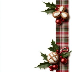 Festive Christmas Border Featuring Plaid Gingerbread Candy And Holly. Holiday season embellishment delightful xmas frame checkered cookie sugary treat winter greenery joyful