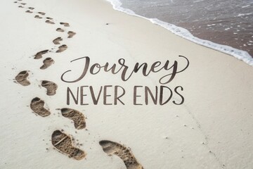 Footprints in the sand with a quote about a journey