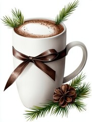 Festive cup of hot chocolate watercolor. Cozy winter beverage hand painted image. enjoy a warm cocoa drink artistic illustration. perfect for holiday season a delightful comforting