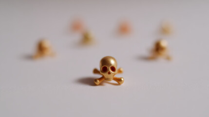 Menacing gold skull and bone danger minimal concept