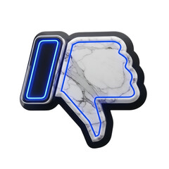 Thumbs down symbol with marble texture and neon blue outline isolated on transparent background