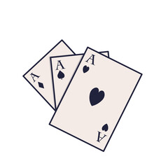 Three playing cards featuring the Ace of Spades, Ace of Hearts, and Ace of Diamonds. Aces often symbolize luck, power, strategy, and classic card games