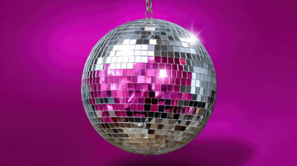 Vibrant pink disco ball hanging for festive party