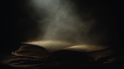 Magic dream book open with mysterious fantasy light