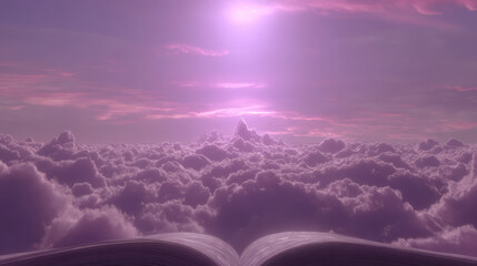 Magic open book storytelling dream fantasy above cloud