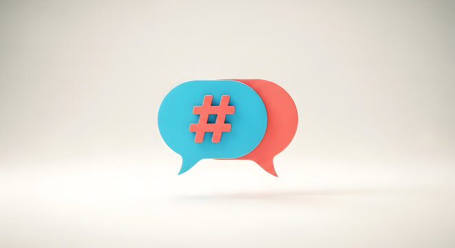 Social Media Hashtag Conversation: Blue and Red Speech Bubbles
