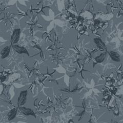 Seamless Vintage Floral Pattern On Blue Gray Background