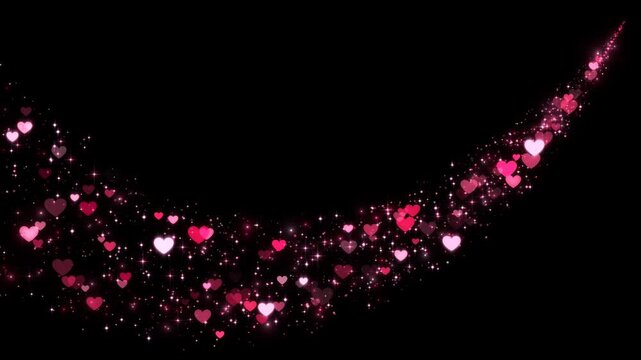 valentines day hearts star glitter lights trail alpha channel animation, shiny glowing heart romantic love motion design element	