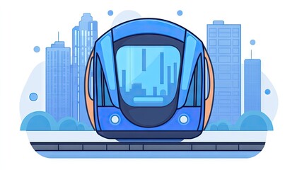 Blue train on city platform