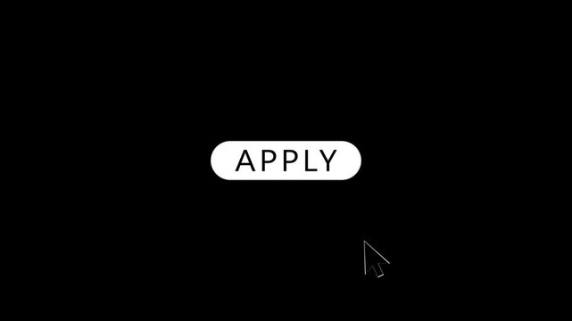 Apply now button click animation on black background. Glowing apply button with the mouse pointer and click animation..