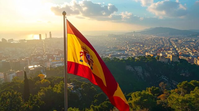 Spain flag waving on the wind