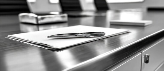 Pen and paper on polished table, ready for business