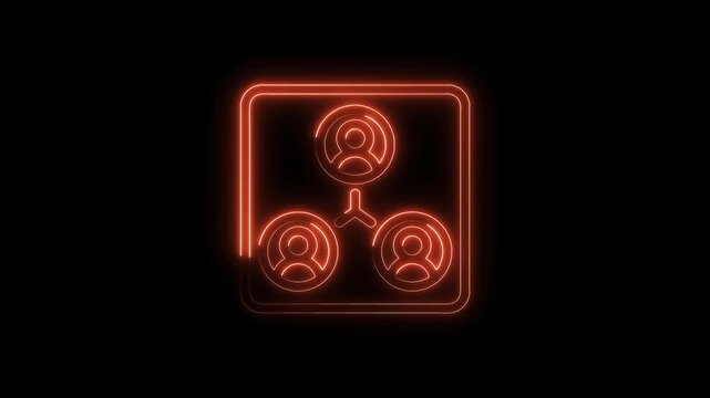 Neon outline of organizational chart displaying hierarchy with red light on black background