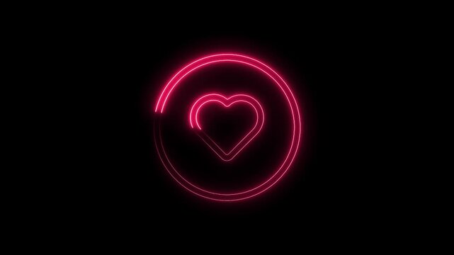 Animated neon heart in circle glowing on black background symbolizing love and connection
