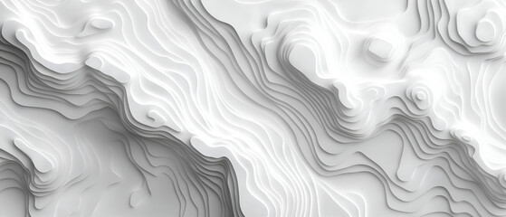 Abstract 3D paper-cut composition featuring layered, wavy contours that resemble a minimalist topographic map