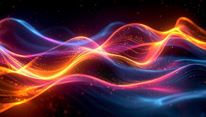 Abstract illustration of flowing, vibrant energy forms, glowing brightly against a dark backdrop with scattered particles