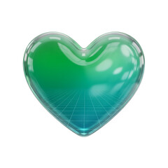 Glossy green and blue heart with grid isolated on transparent background