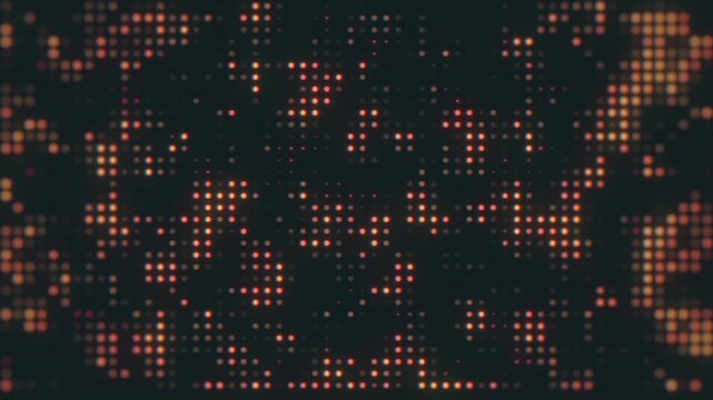 Abstract digital grid pattern glowing orange lights on dark background seamless loop technology