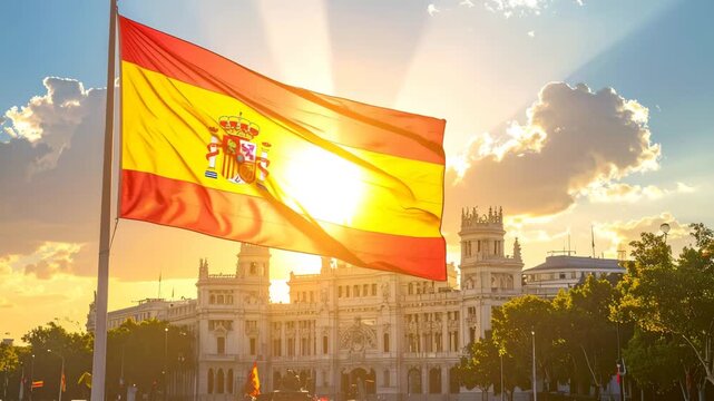 Spain flag waving on the wind