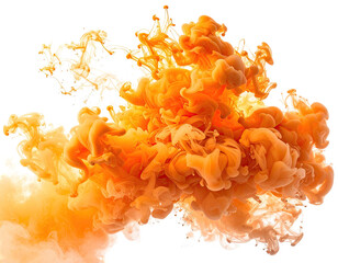 Vibrant orange ink plumes erupt against a black background, creating a smoky effect