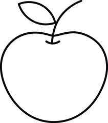 Simple Line Art Illustration of a Fresh Apple with a Stem and Leaf
