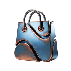 Stylized blue and copper handbag isolated on transparent background