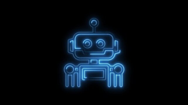 Glowing neon robot animation on black background cybernetic futuristic artificial intelligence
